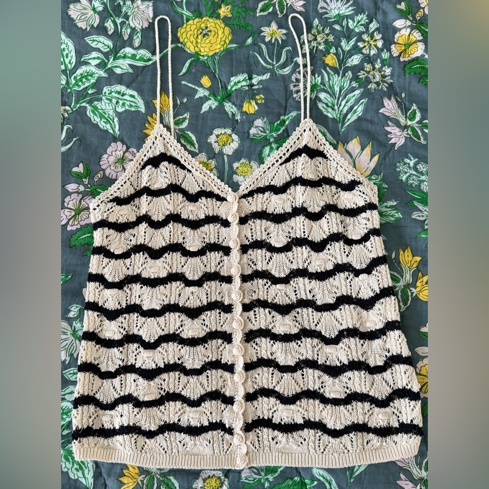 Sézane Francisco Top | Ecru / Navy | Size S